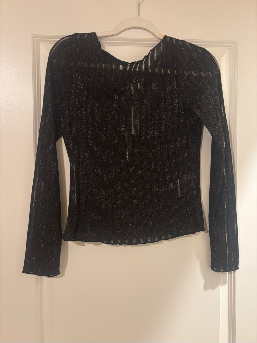 NWT Pilcro Black Metallic Long-Sleeve Ribbed Top